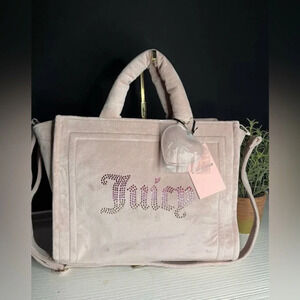 Juicy Couture Big Spender Velour Tote Dusty Blush Studded Logo NWT